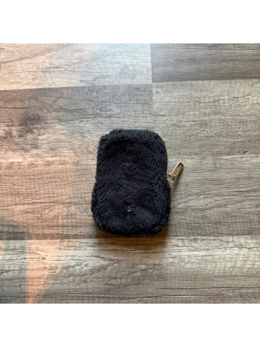 Lululemon Fuzzy Black Mini Coin Purse With Gold Zipper & Keyring